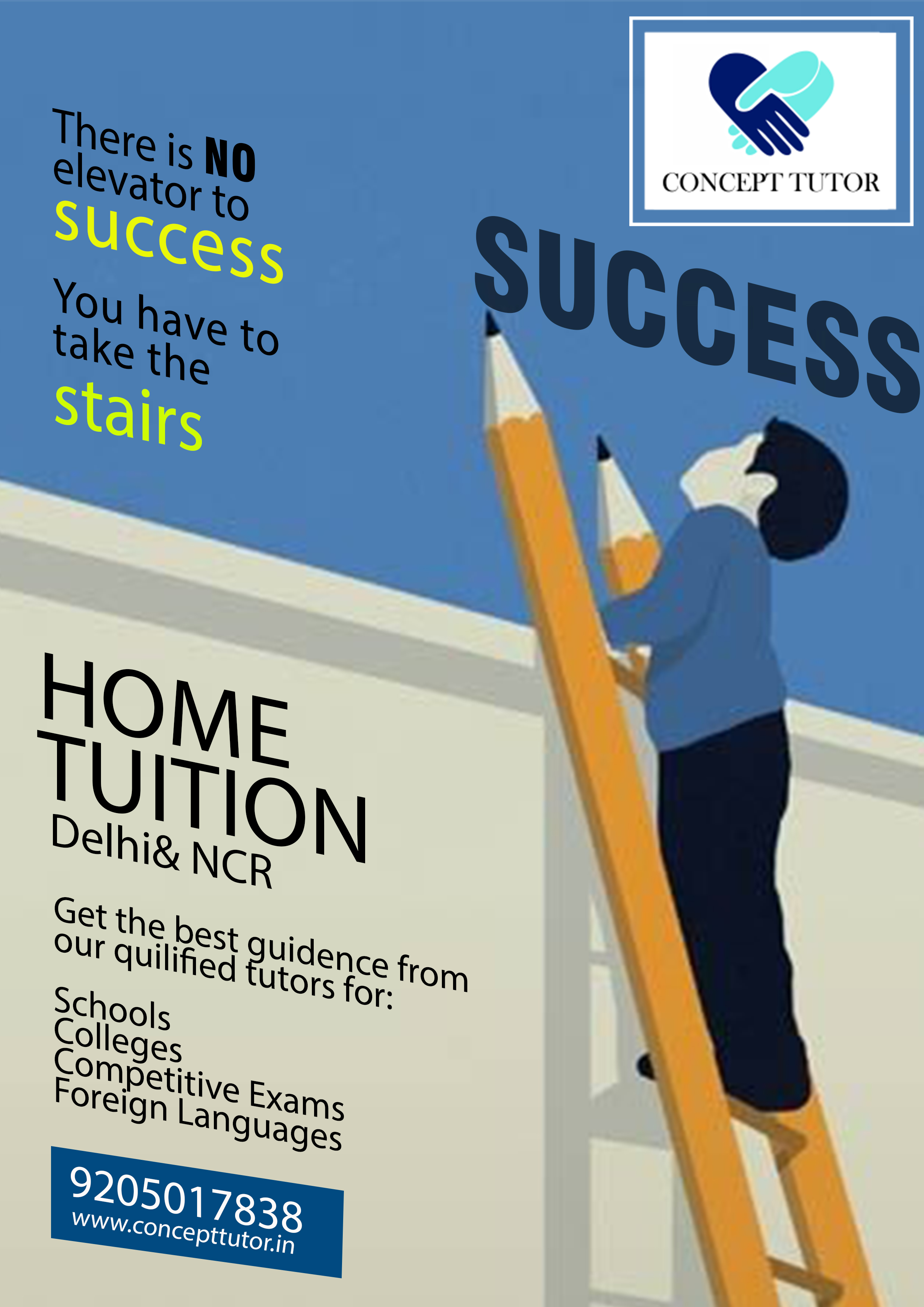 A banner depicting a child climbing a pencil ladder to reach success symbolizing best home tuition in Ghaziabad