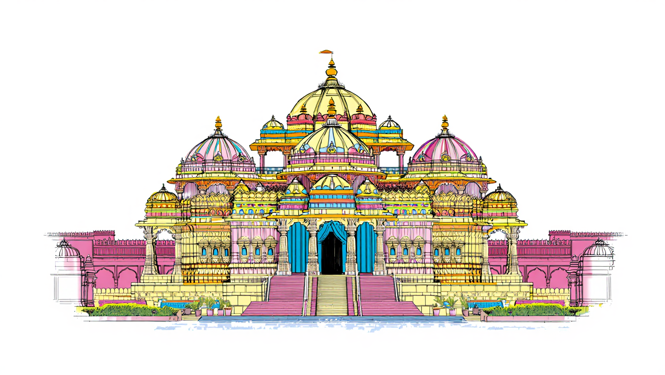 A colorful outline sketch of Akshardham Temple symbolizing best home tutor in east delhi