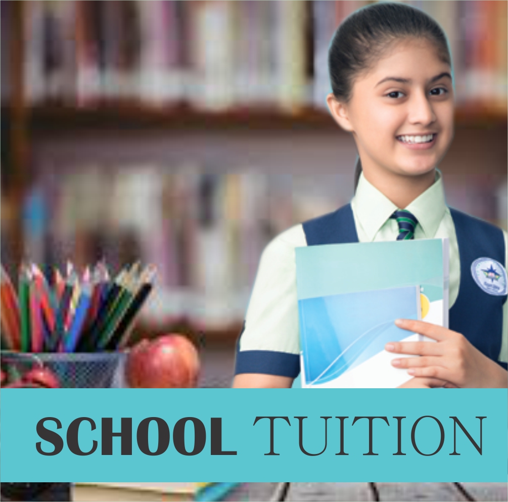 Small size image showcasing standing schoolgirl with a writing pad symbolizing home tuition for class 1 to 10 in Ghaziabad