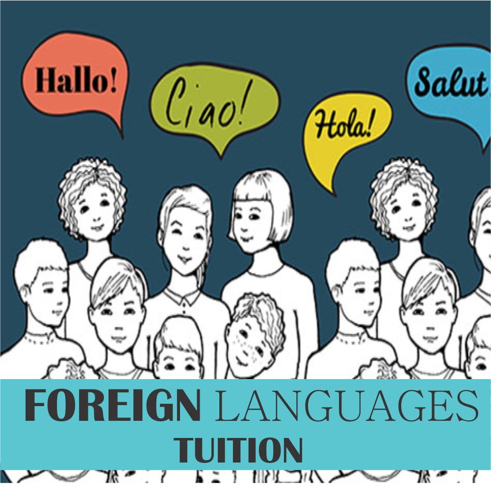 Small size image showcasing a pencil sketch of group of students speaking different languages symbolizing home tuition for foreign languages in Ghaziabad