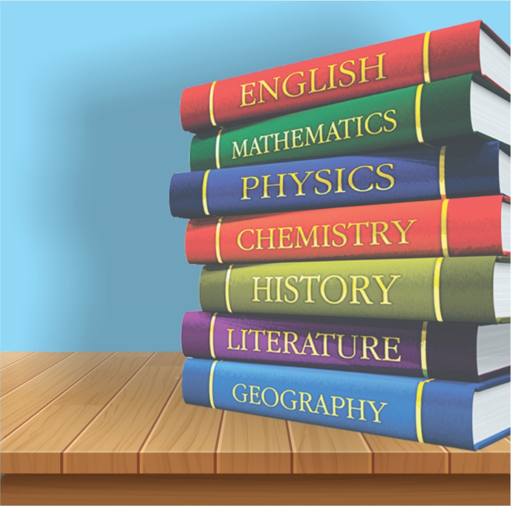 Large size image shocasig books of multiple subjects stacked on a table symbolizing home tuition for all subjects in Ghaziabad